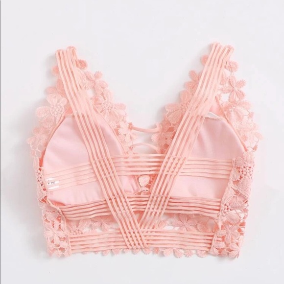 PINK GUIPURE LACE LONGLINE BRALETTE - Picture 2 of 8